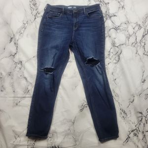 Old navy Super Skinny Rockstar dark wash Distressed denim jeans size 14 high ris